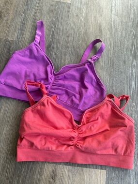 Set of Seamless Ruched Comfort Nursing Bralettes - Purple & Coral
